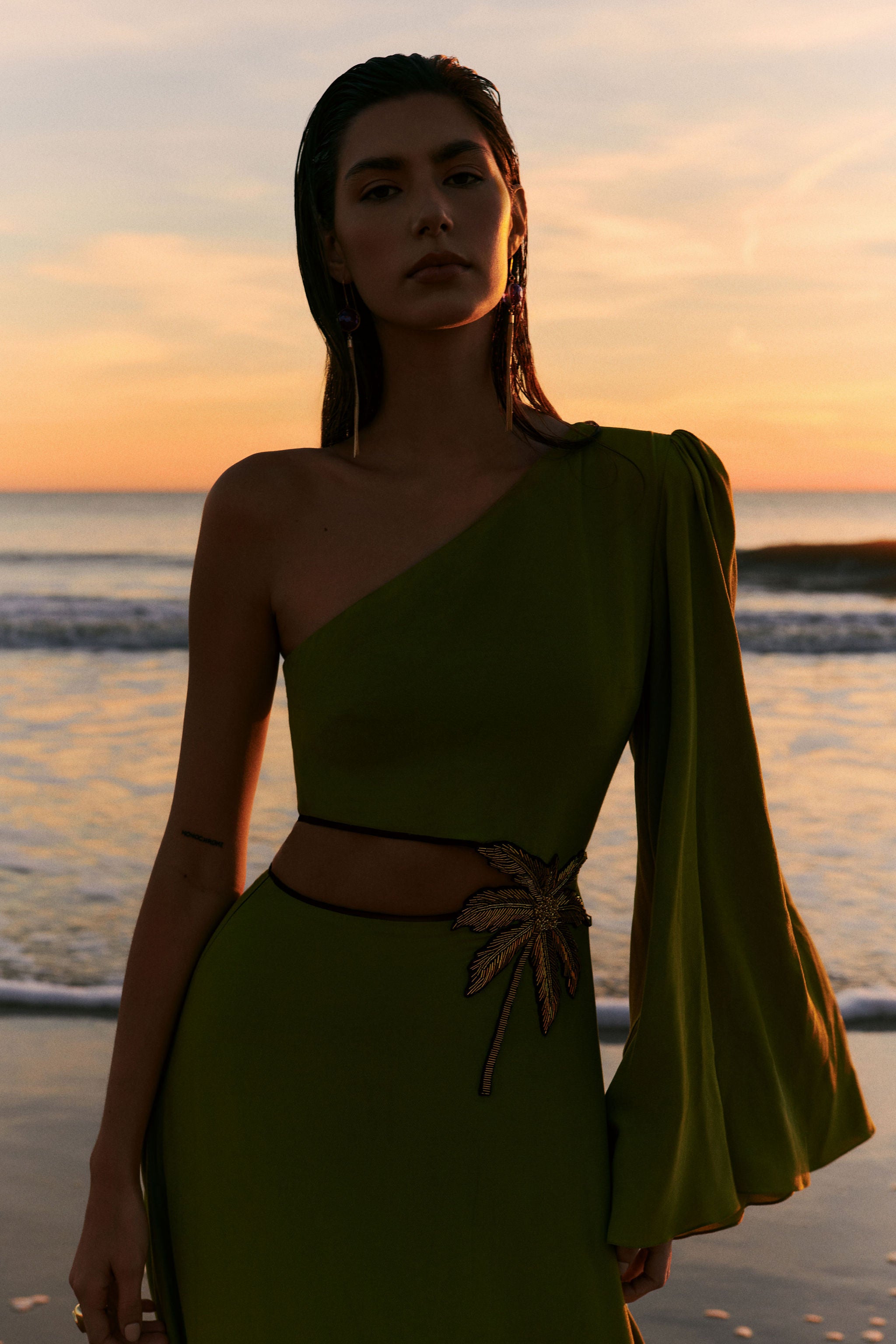 Vestido Maxi Palmeira Bordada - Verde