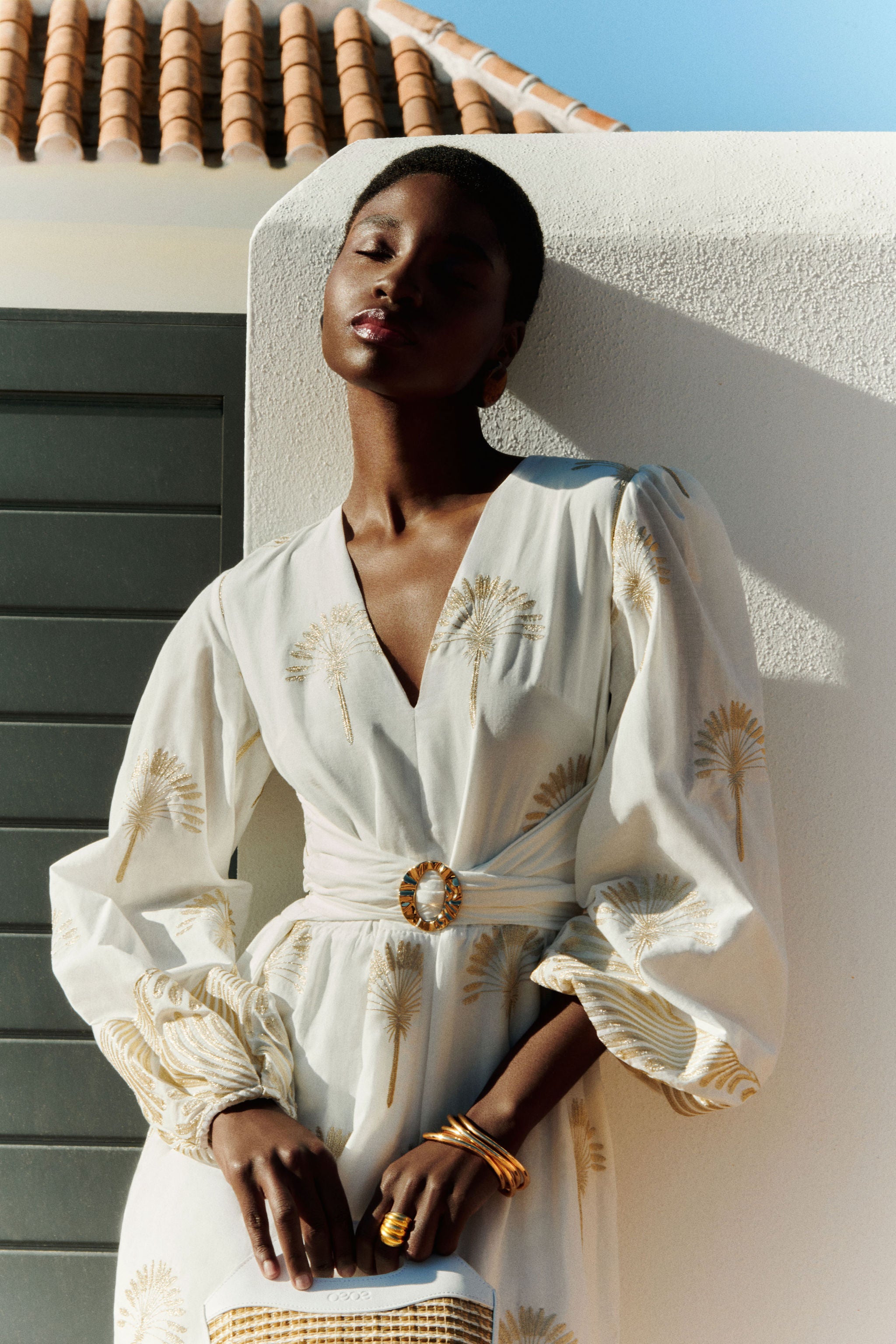 Vestido Marcela Palmeiras Douradas - Branco