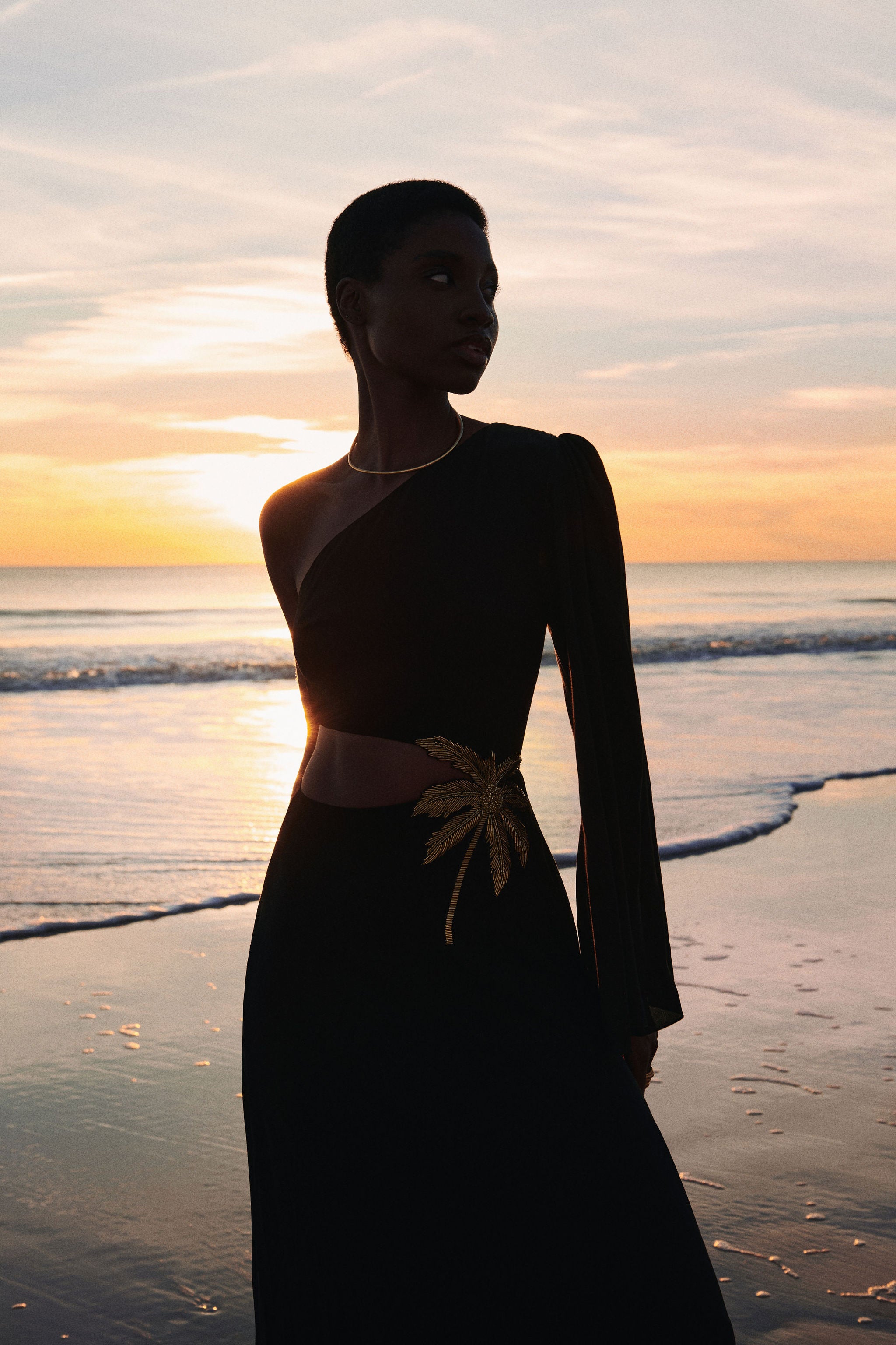 Vestido Maxi Palmeira Bordada - Preto