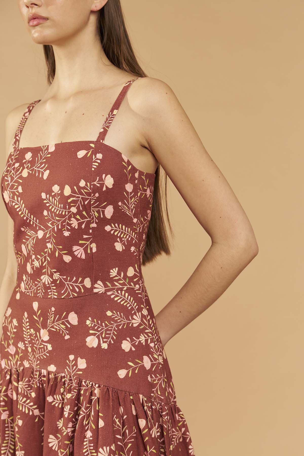 Vestido Maxi Ramos - Bordô