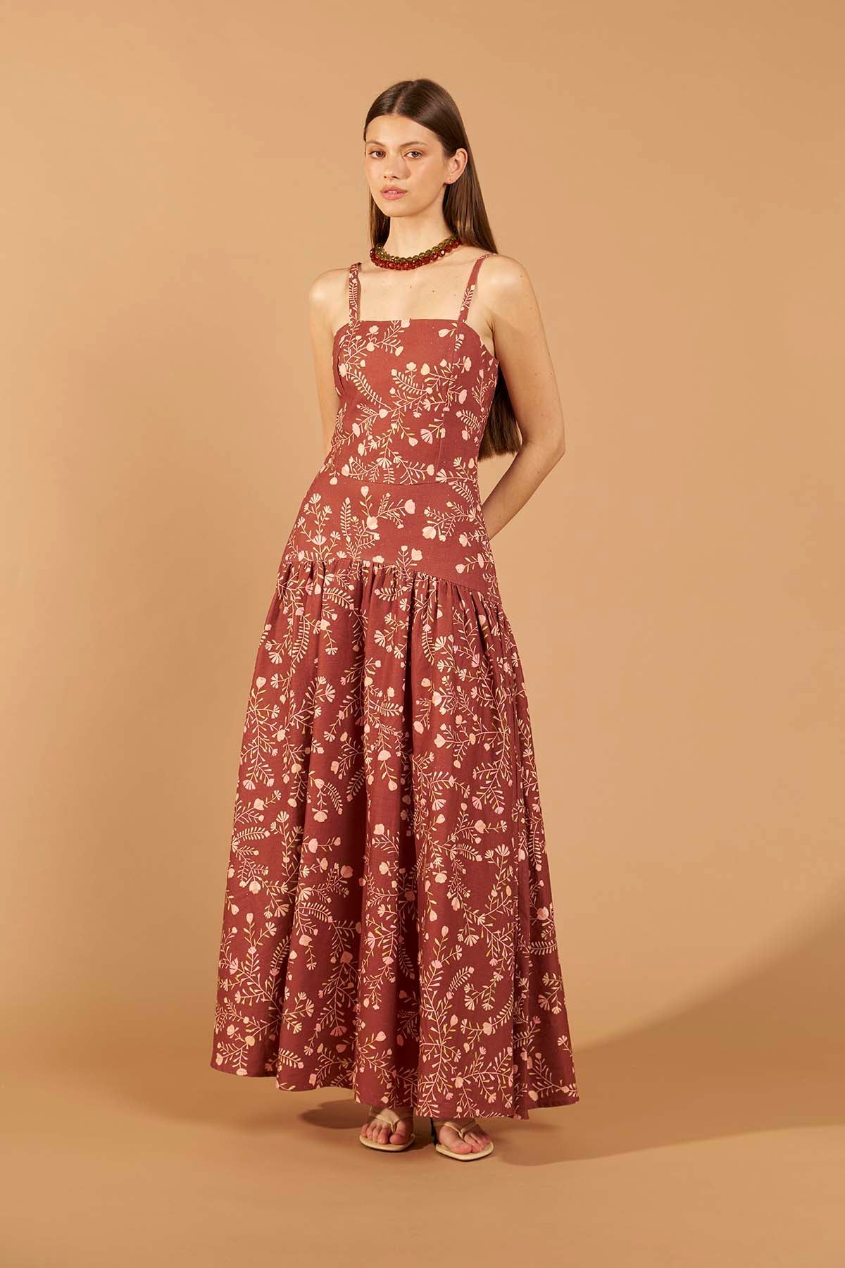 Vestido Maxi Ramos - Bordô