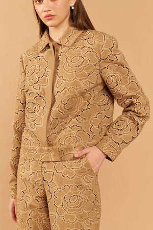 Jaqueta Jeans Bordada - Camel