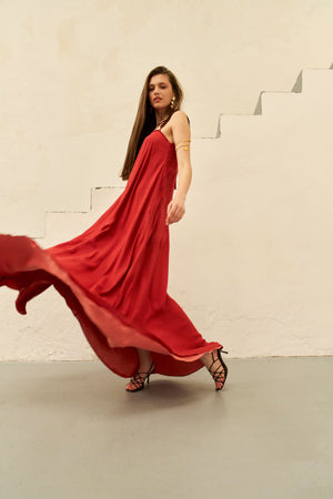 Vestido Dupla Face Maxi - Goiaba/Terracota