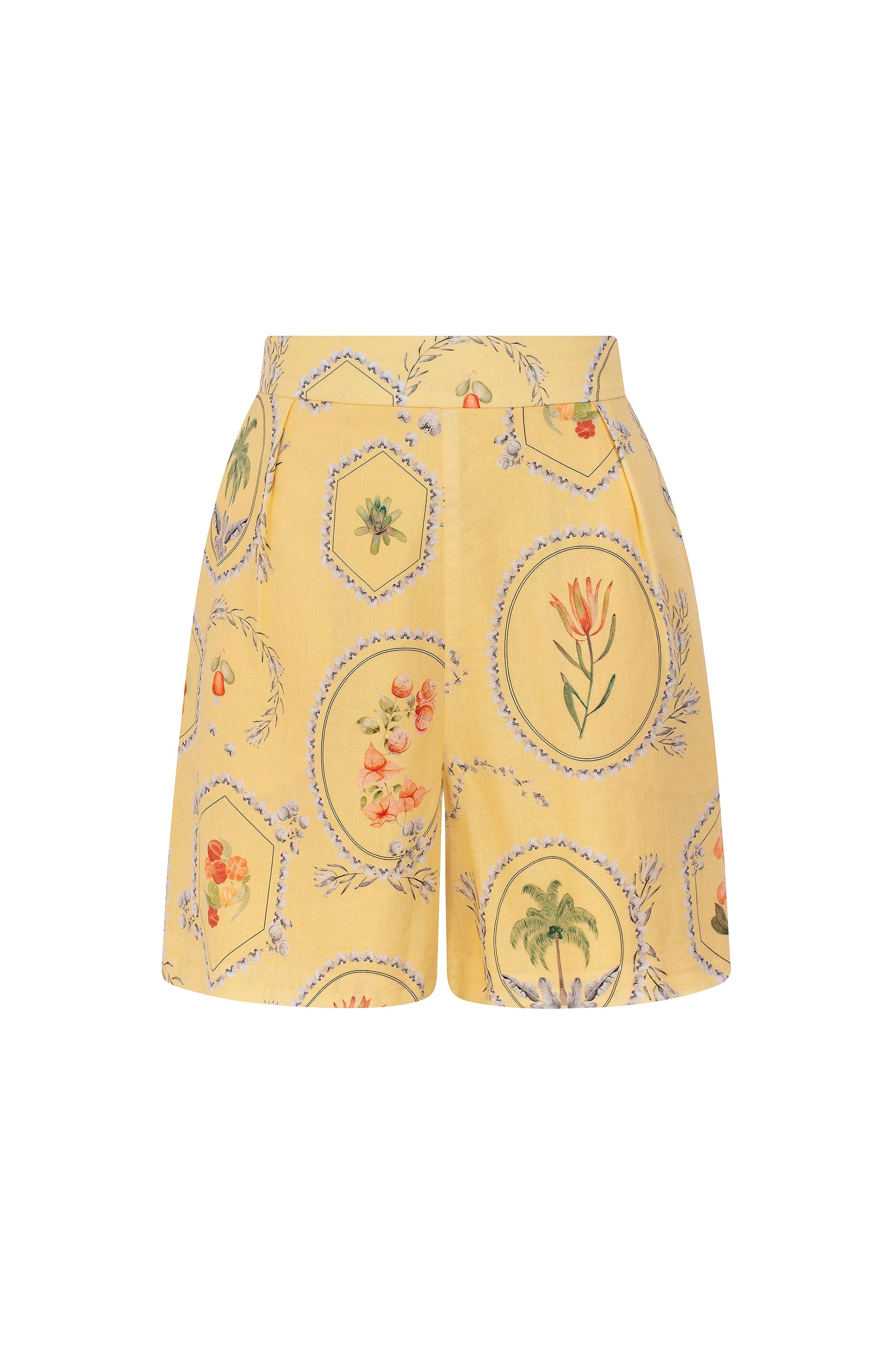 Short Cintura Alta estampa Molduras - Amarelo Manteiga