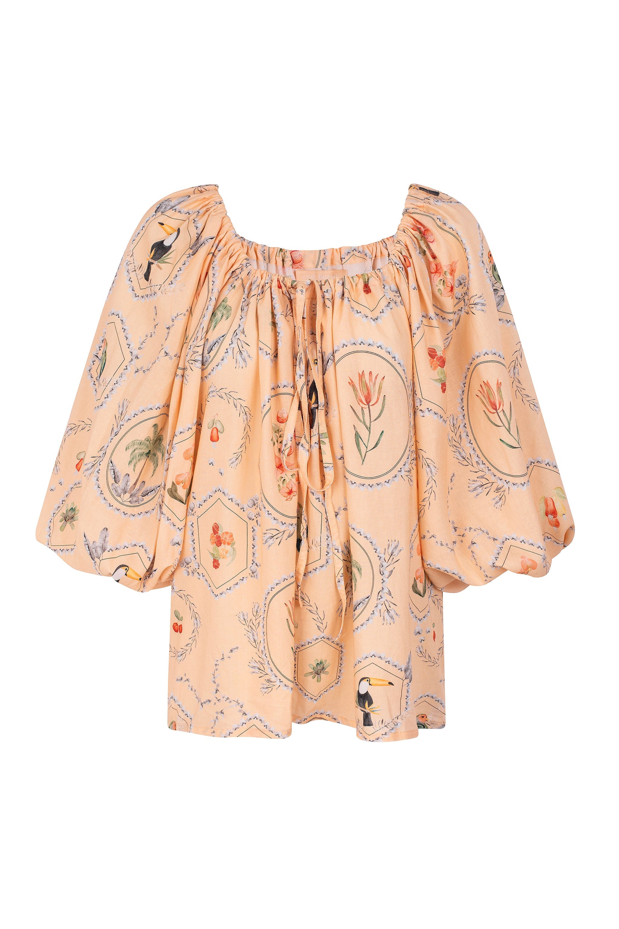 Blusa Boho com amarração e manga Puff - Rosa Pêssego