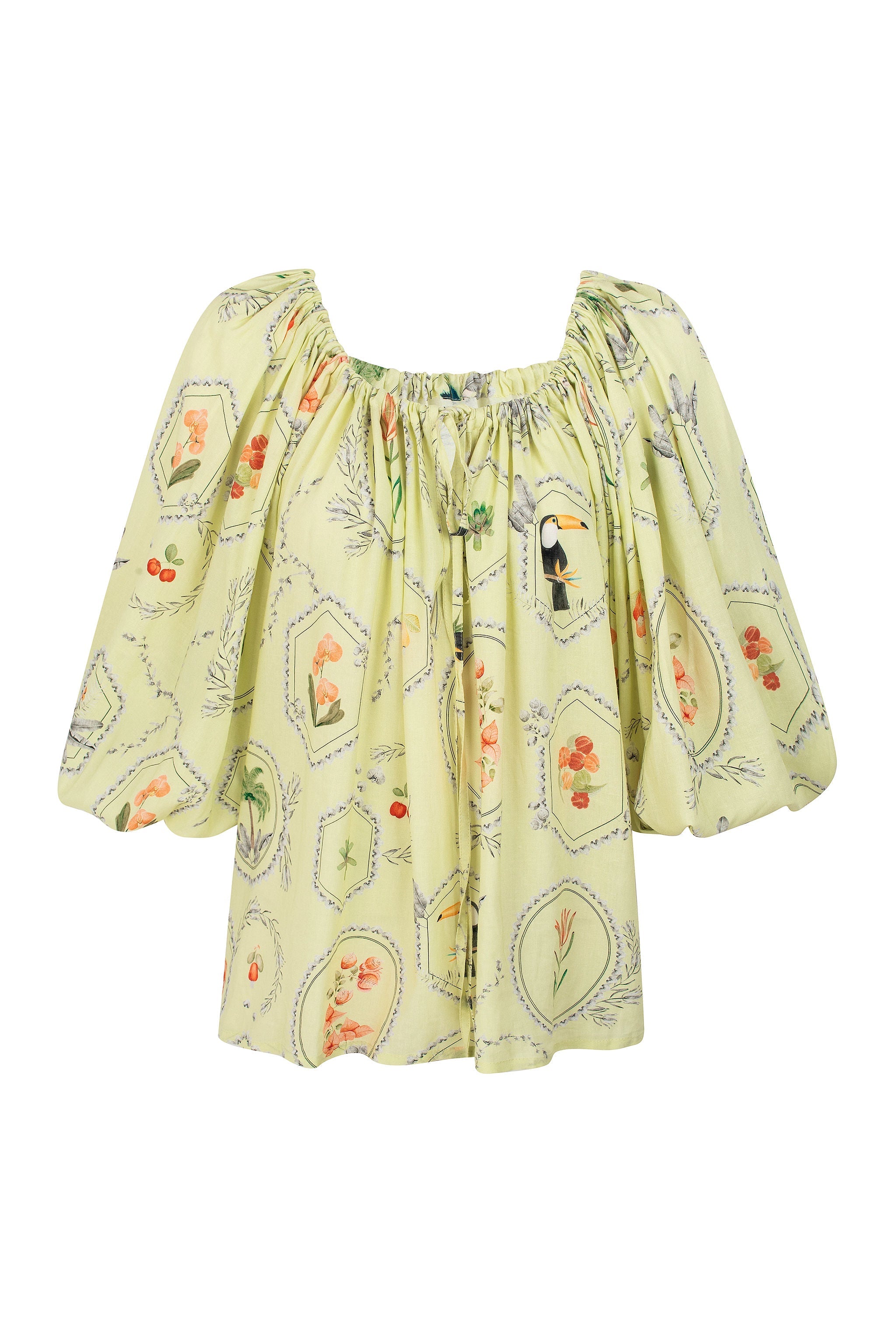 Blusa Boho com amarração e manga Puff - Verde Menta