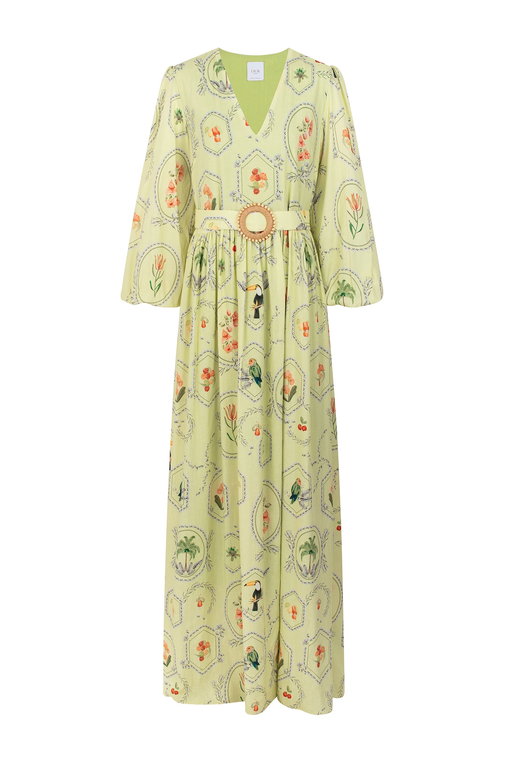 Vestido Marcela Maxi Estampa Molduras - Menta