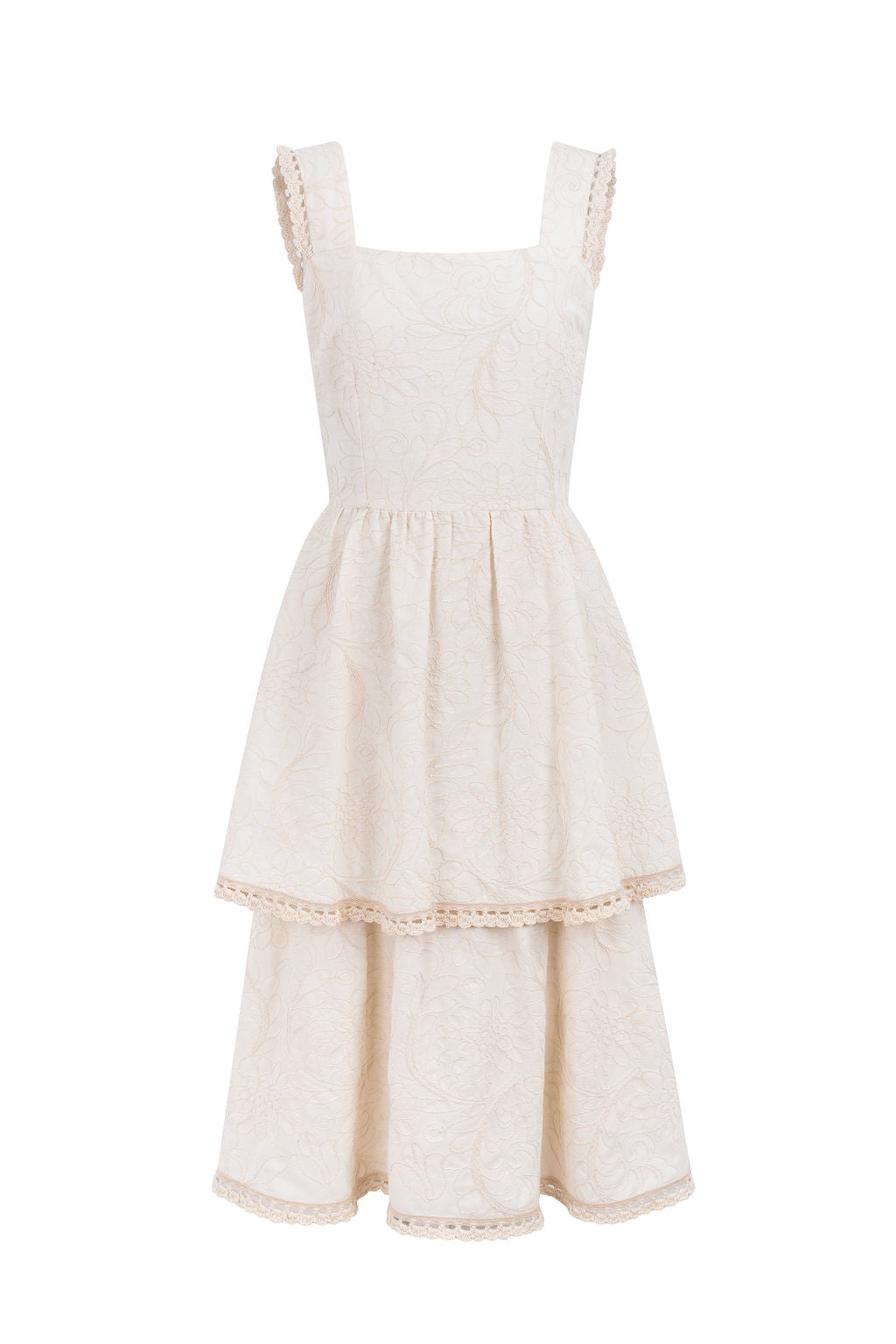 Vestido Luisa barra em crochê - Bege off-white