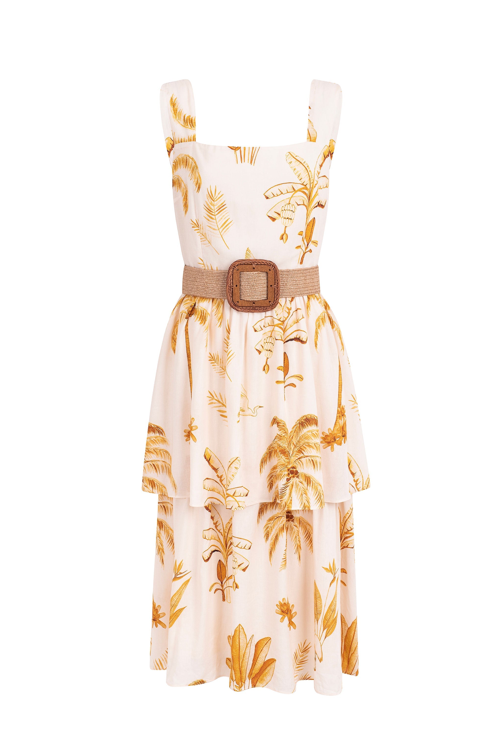Vestido Luisa Palmeiras Tropicais - Bege