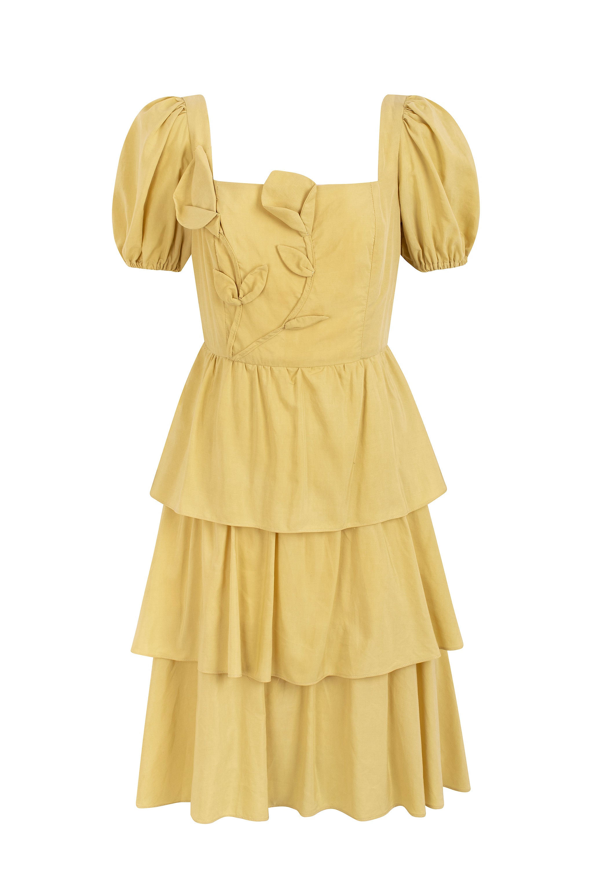 Vestido Flores 3D com camadas - Amarelo Manteiga