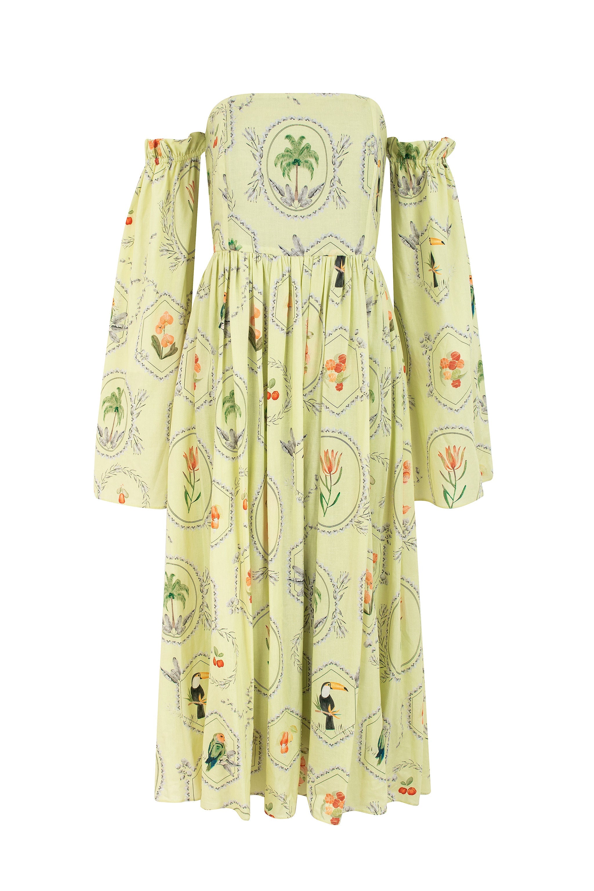 Vestido tomara que caia estampa molduras – mangas removíveis – verde menta