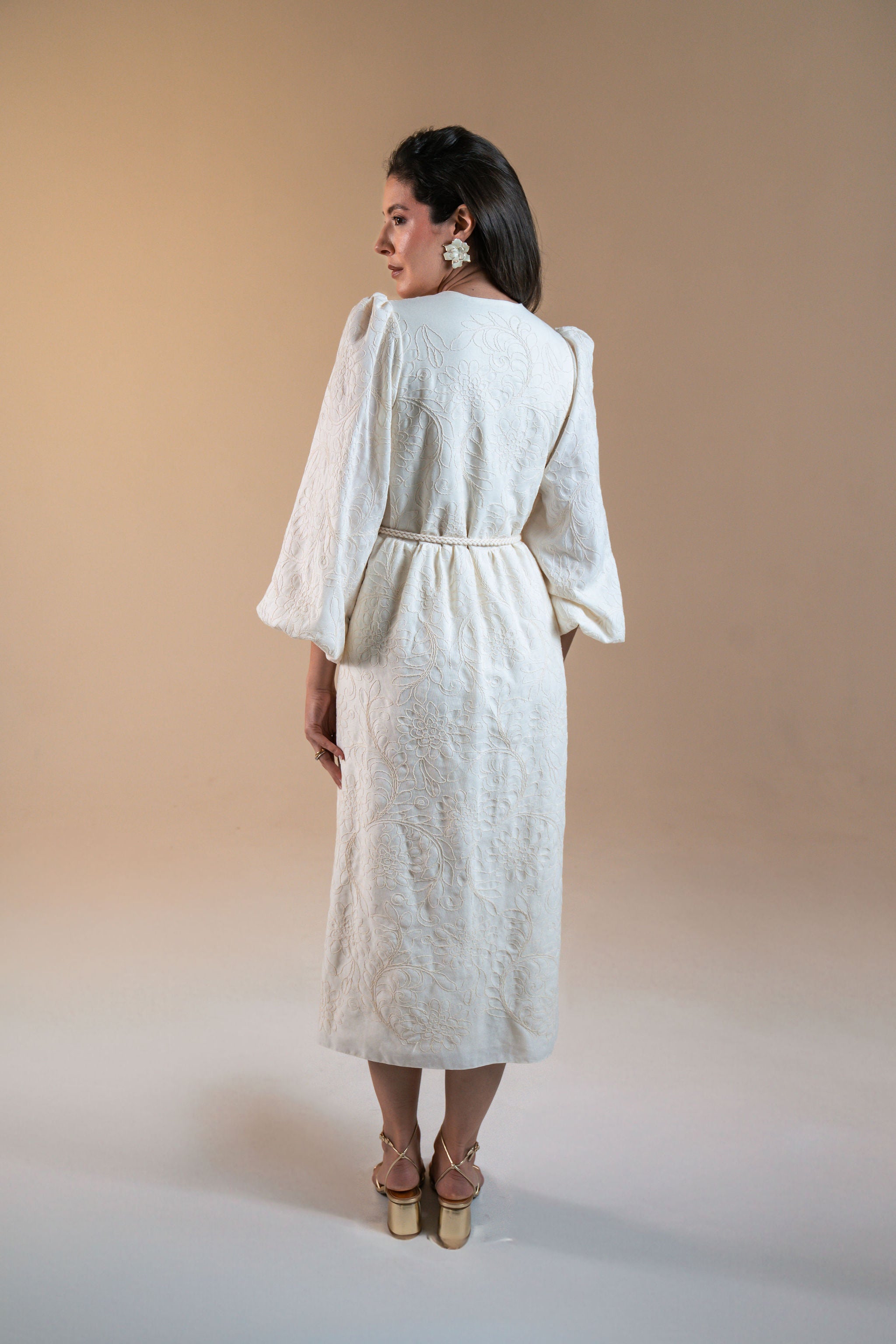 Vestido Marcela com cinto em ráfia - Off white