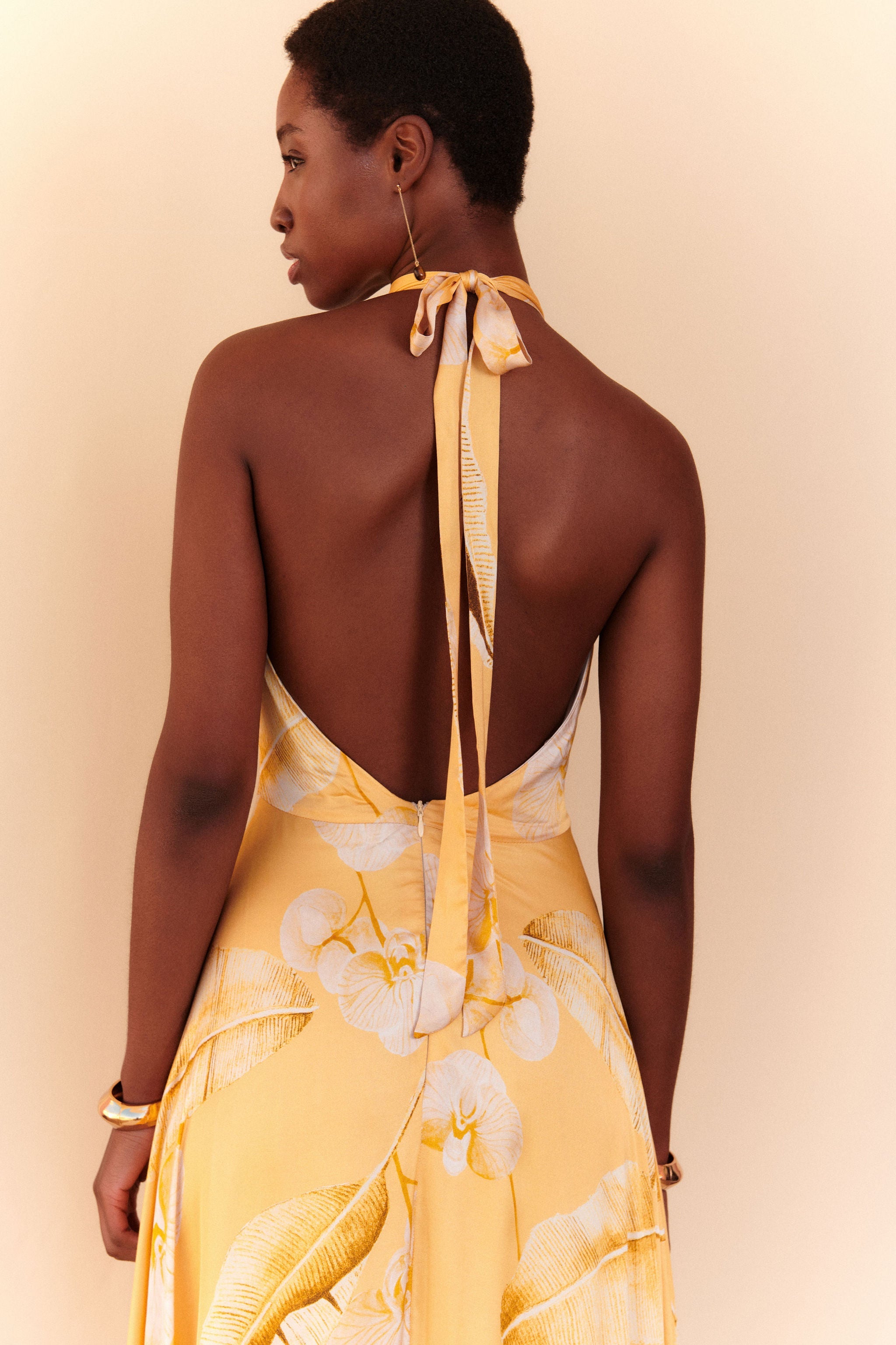 Vestido Longo Bianca cetim - amarelo mostarda